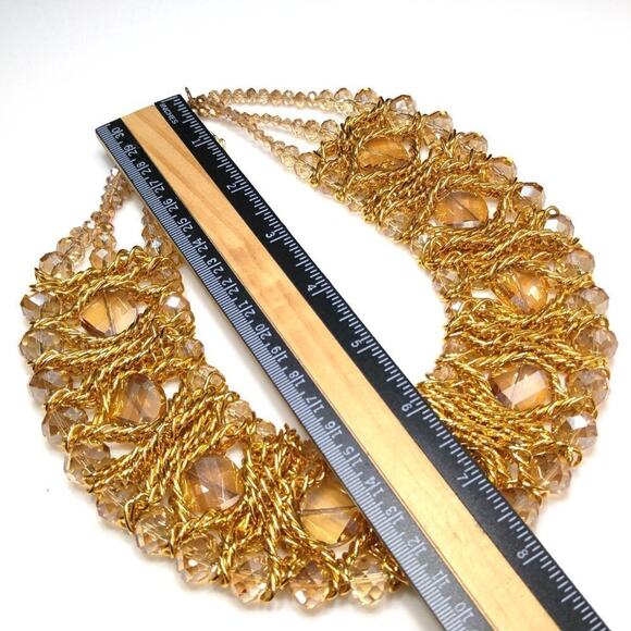 Bohemian Wide Crystal Beaded Chain Collar Necklace, Champaign Beads, 17 Inches - Picture 10 of 11